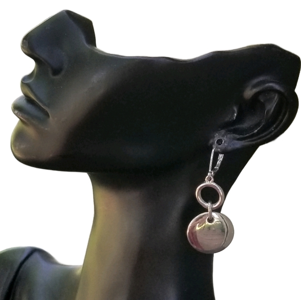 ANNE KLEIN VINTAGE SILVERTONE DISK DROP HOOK EARRINGS